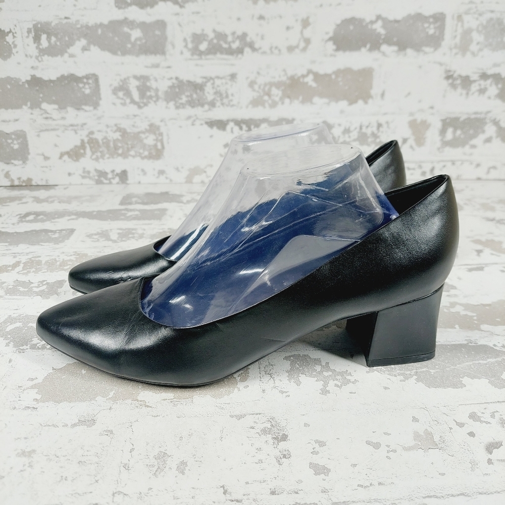 NEW Easy Spirit Nicole 10 Black Leather Block Heel Pumps X444